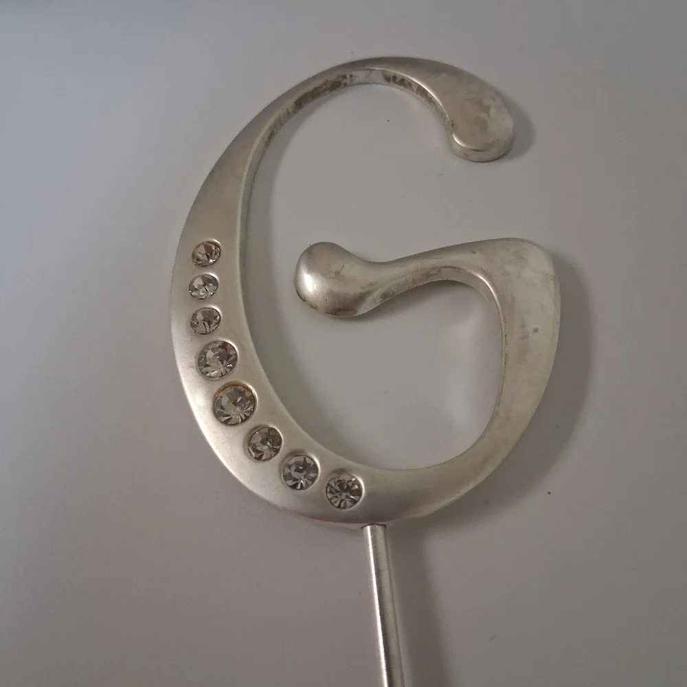 Silver Monogram G Cake Topper Bling Rhinestone Letter Decor‎ Wedding Party Glam